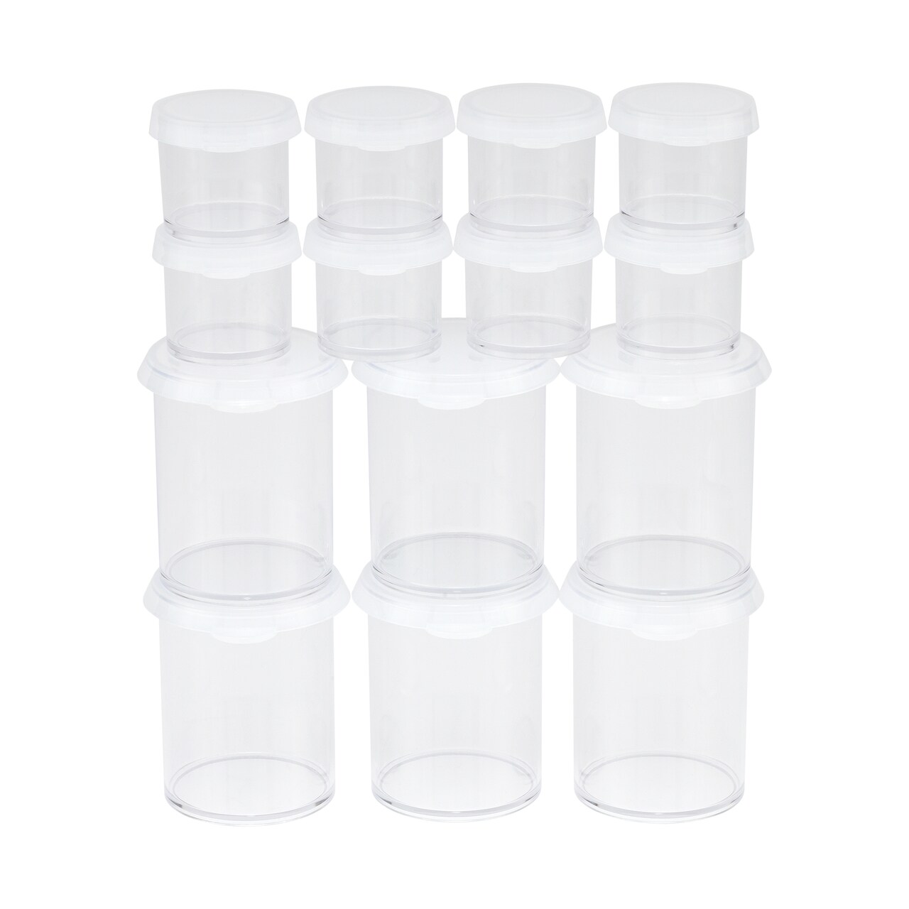 Creative Mark Assorted Pack of 14 Storage Cups - 8 Small 10 ml & 6 Large 45 ml Durable Clear Plastic Paint Containers with Lids for Artists, Students, Professionals